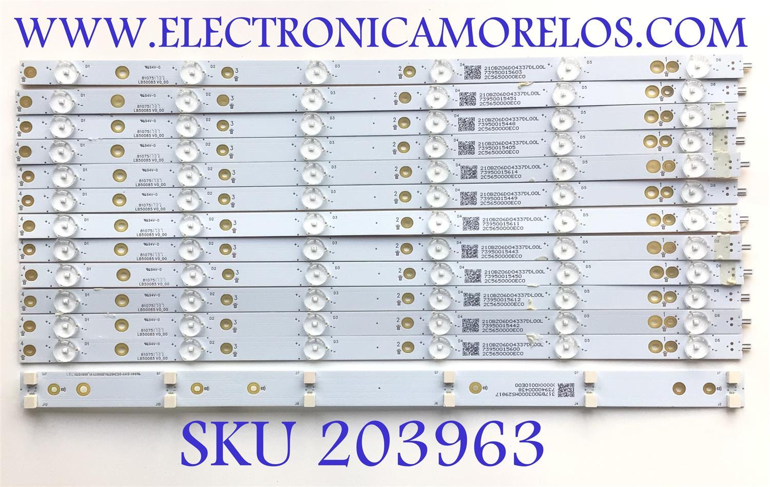 KIT DE LEDS ORIGINAL PARA TV VIZIO 12 PIEZAS / NUMERO DE PARTE LB50085 / LB50085 V0_00 / 210BZ06D04337DL00L / 81075 / 810751737 / 2C5650000EC0 / LB50071 V1_00 / PANEL TPT500J1-LE8.N / MODELO D50F-E1 / D50F-E1 LTM6VTLT